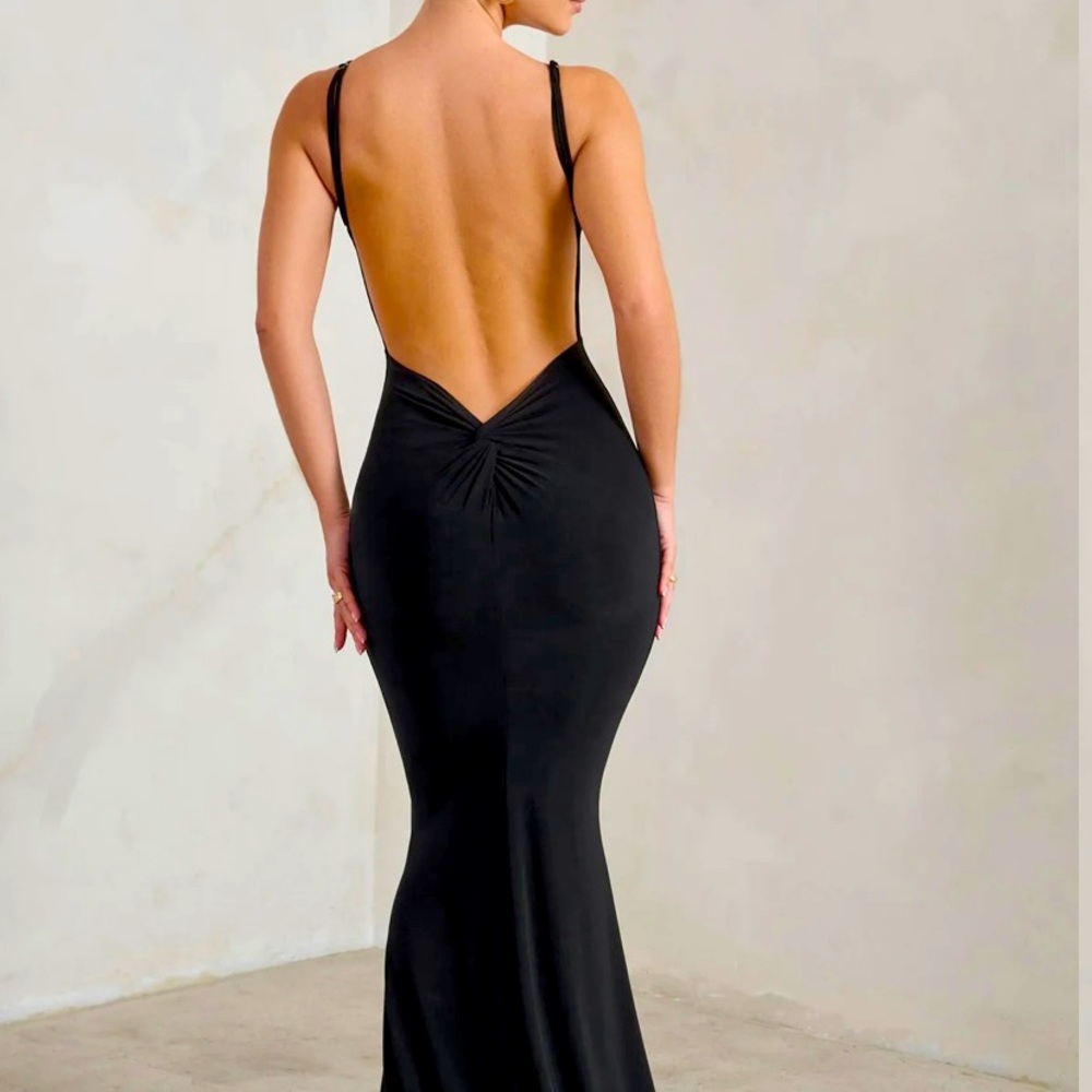 Club L London Black Backless Fishtail Maxi Dress